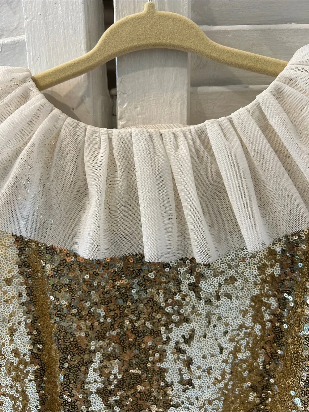 Meri Meri Gold Sequin Cape with Cream Ruffle Collar